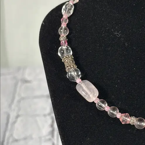 Baby Pink Silver Beaded Choker 14”
