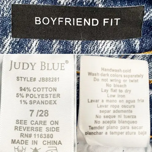 Judy Blue Acid Wash Distressed Boyfriend Jeans Medium Indigo Wash Size 28 | 6/7