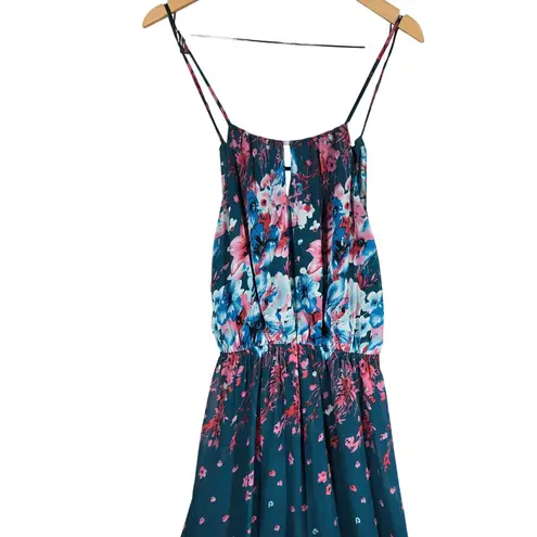 Fate Teal Floral Partially Lined Halter Neck Tie Back Tank Maxi Dress M Blue Size M
