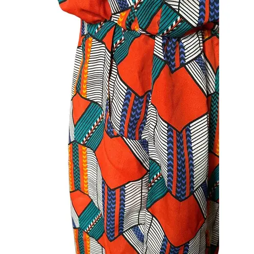 City Triangles  Geometric Print Elastic Waist Blouson Strapless Dress w/Pockets M