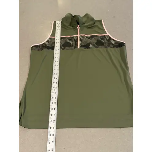 Slazenger Womens Golf Sleeveless Polo Shirt Olive Green Pink Trim Camo Size L