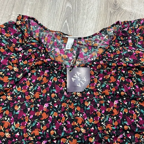 Ava & Viv Women's Plus Size Floral Print Long Sleeve Knit Top - 2X - NWT