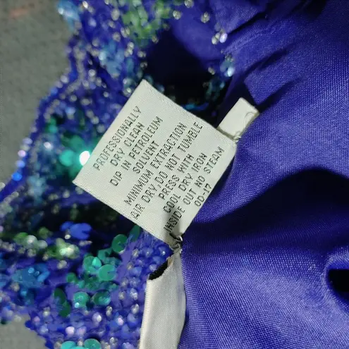 Vintage Styleworks Sequined Silk & Polyester Top Short Sleeve Blue & Green Women Size L