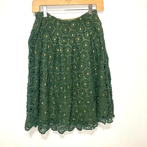 Moulinette Soeurs Anthropologie Citron Green Emerald Crochet Full A-Line Skirt 0
