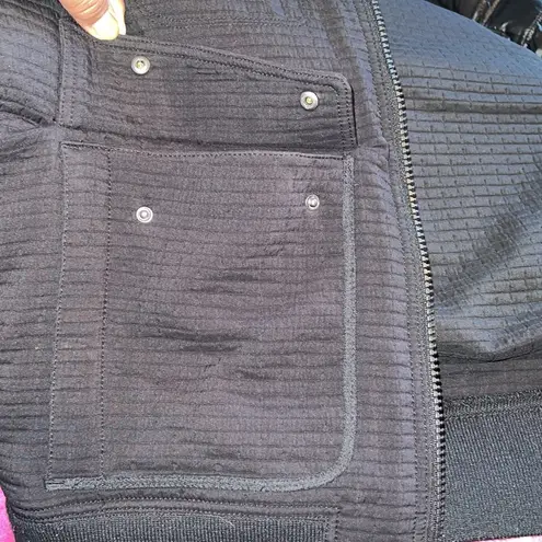 prAna Minx Bomber Jacket S pockets black textured stretchy warm mock collar zip