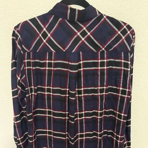 Michael Stars Evereve Passport Plaid Flannel Button Down Shirt Large Blue Red