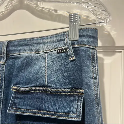 Risen High Rise Wide Leg Cargo Jeans Size 9 / 29 Utility Stretch Denim Relaxed Blue