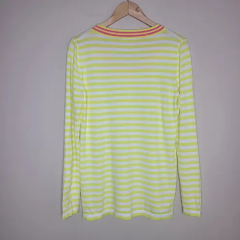 Escada Sport Pull Over Long Sleeve Lightweight Knit Striped Yellow White Large