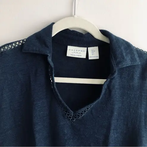 Calypso St. Barth ’s 100% Linen Blue V-neck Cropped Top Women’s Size S