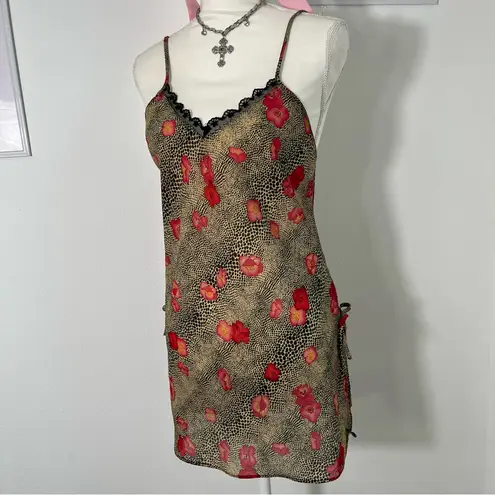 secret treasures Cheetah Animal Print Floral Lace Trim Slip Mini Dress Womens M - Image 2