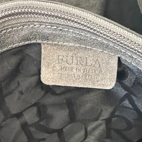 Furla Metallic Silver Leather Tote Bag EUC