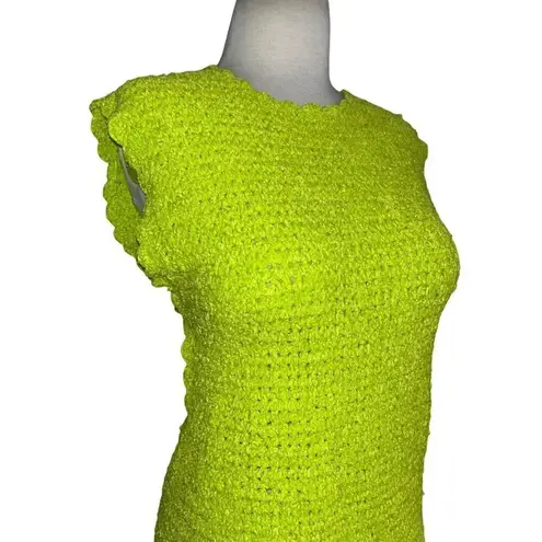 Ganni Velvet Crochet Open Back Mini Dress in Lime Punch Small New Womens Velour