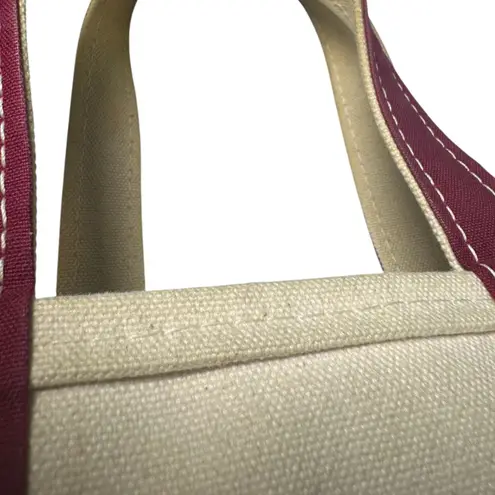 L.L. Bean Boat and Tote Vintage 90s Cream Burgundy Canvas Tote Bag