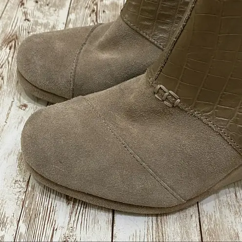 Toms  Taupe Suede Croc Leather Desert Wedge Booties Size 8