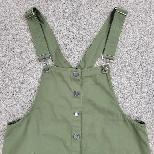 Harper Womens Overalls Dress M Olive Green Button Front Mini Pockets DLBST25