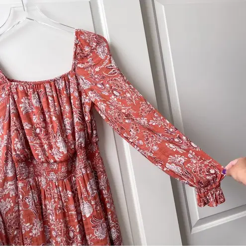 Wonderly Floral Dress Orange Pink Square Neck