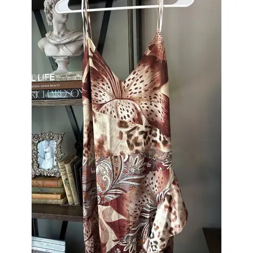retrofete Raelynn Silk Maxi Dress Vintage Mixed Print Womens Size Medium Brown