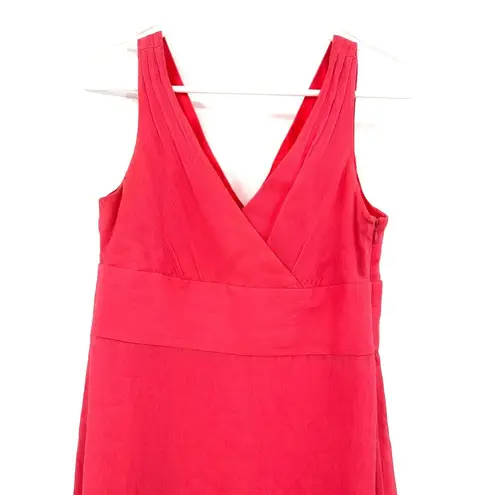 J.Crew  Sz 6 Petite Dress Pink 100% Silk Sleeveless V Neck Crossover A Line Midi