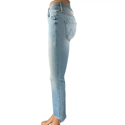 Mother Women's Blue Mid Rise Frayed Raw Hem Straight Leg Denim Jeans Pants Sz 24