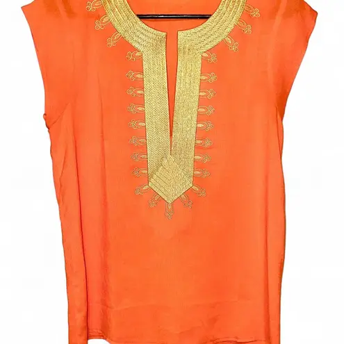 Boutique Bright orange & embroidered gold boho indie blouse