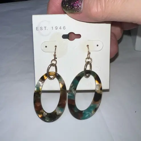 Established 1946‎ Tortoise Shell Plastic Oval Dangle Earrings Blue