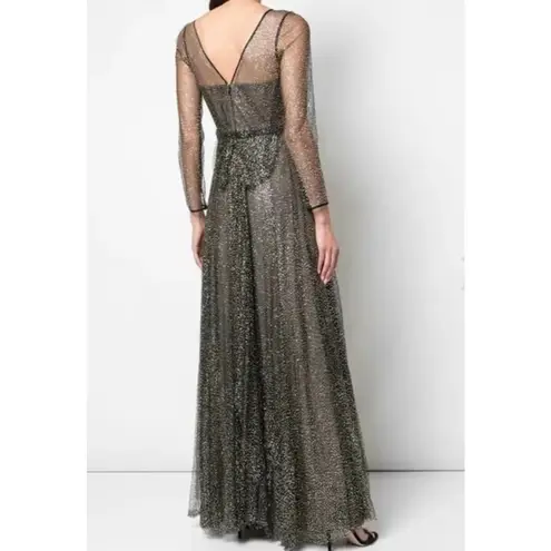Marchesa Notte Shimmer Tulle Embellished Long Gown Size 4 Black