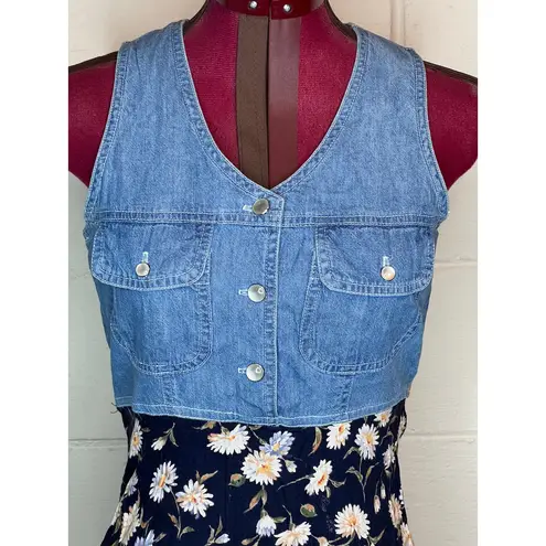 dress denim floral skirt blue white yellow y2k Size 4