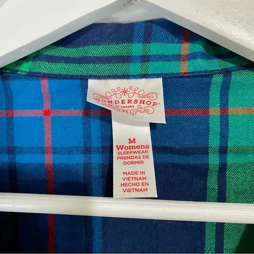 Wondershop Women’s Plaid Button Up Sleepwear Shirt Blue & Green Size Medium NWOT