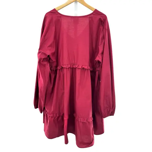 BALI ELF Made By Hand‎ 100% Cotton Tiered Babydoll Mini Dress Plus Size 3X Red