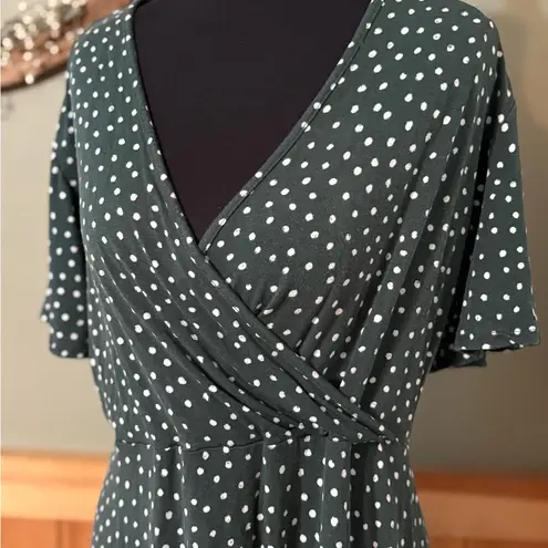 41 Hawthorn Dark Green with Polka Dots Midi Dress size Large White