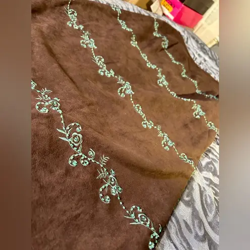 Vintage 90’s Faux Suede Beaded & Embroidered Maxi Skirt Small Brown Size 4