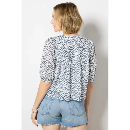 India Collection Emerson Fry Puff Isla Charcoal Leopard Print Cotton Blouse Size M