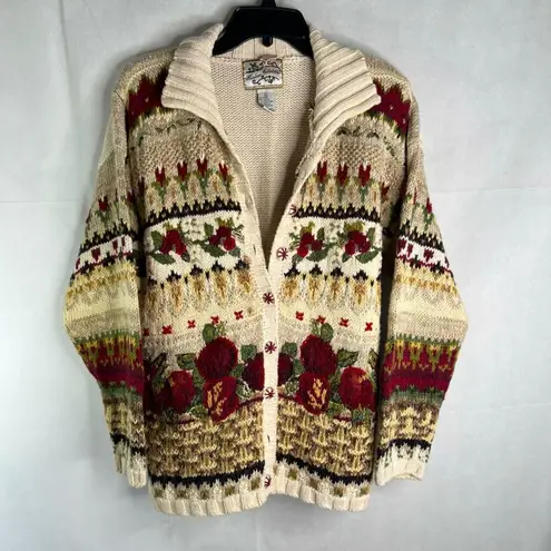 heirloom collectibles VTG  Boho Retro Chunky Embroidered Knit Cardigan Size XL