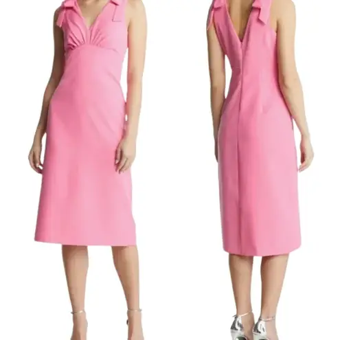 Julia Jordan V-Neck Tie Sheath Knee Length Dress Womens 12 Pink Bows Formal Chic