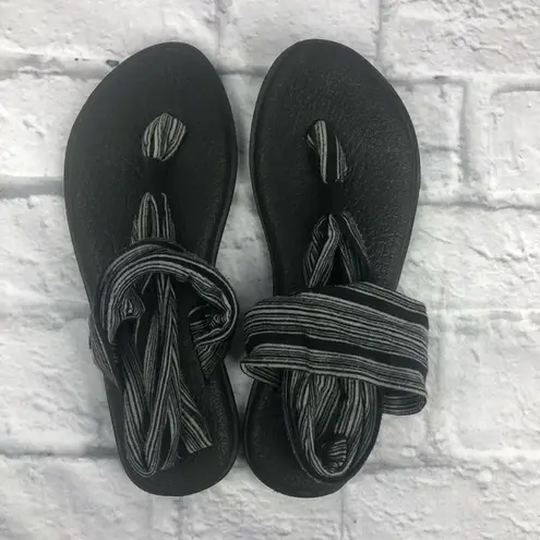 Sanuk  Yoga Mat Sling Sandals Black Gray Stripe