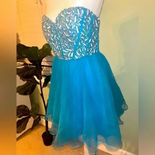 NWT Narianna Corset Back Strapless Blue Tulle Babydoll Dress M Green Size M
