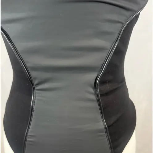 Maniere De Voir sleek & sexy contour black leather contrast bodysuit size 2 NWT