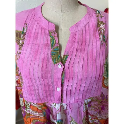 Antica Sartoria Positano Pink Floral Print Cotton Tunic Size Medium