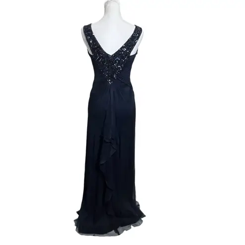 Tadashi Shoji Tadashi Collection Navy Silk Gown Beaded Women’s Size 0 Formal Evening Dress