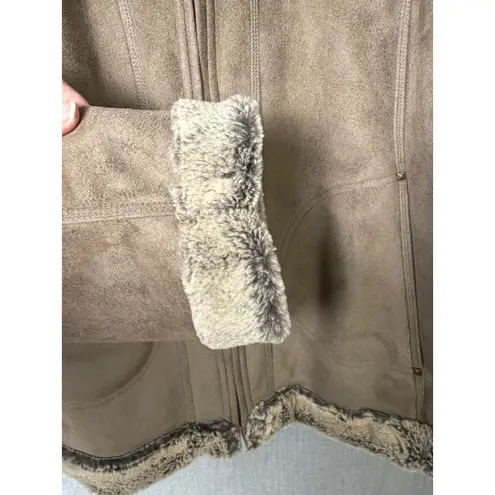 Hilary Radley Faux Shearling Jacket NWT Taupe Suede Plush Fur Trim Coat L