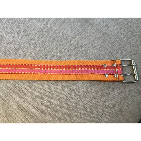 Handmade Bohemian Canvas Belt Womens One Size Double Prong Grommet Orange
