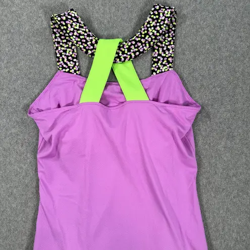 Jofit Wide Strap Crossover Back Active Top Women's Small Purple Green Shelf Bra