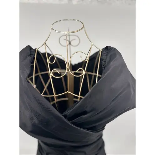 Teri Jon for Rickie Freeman Black Crinkle Taffeta Dress Size 6 Vintage