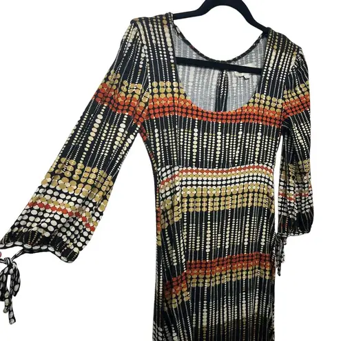 Costa Blanca Bohemian Multicolor Long Sleeve Pullover Scoop Neck Women's Dress S Tan