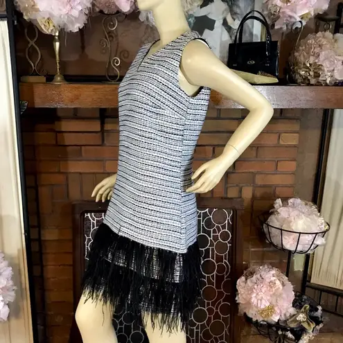 Sail To Sable STS TWEED METALLIC SHIFT DRESS WITH FEATHER TRIM HEM ACCENT (8) - Image 5