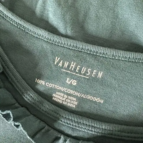 Van Heusen Floral Applique Top Womens L Green Ruffle Feminine Romantic Blouse