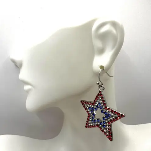 Patriotic red white and blue rhinestone star earrings
