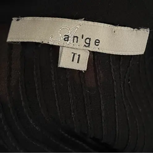 AN'GE Black Long Sleeve Semi Sheer High Neck Blouse W/ Pleated Detailing | EUC