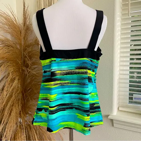 ZeroXposur Striped Neon Shades of Blue and Yellow Peasant Tankini Top NWT 0X
