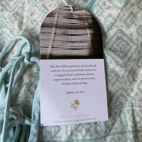 Daughters of India Jasmine Sea Mist Blue Bohemian Long Sleeve Dress 3X Cottage